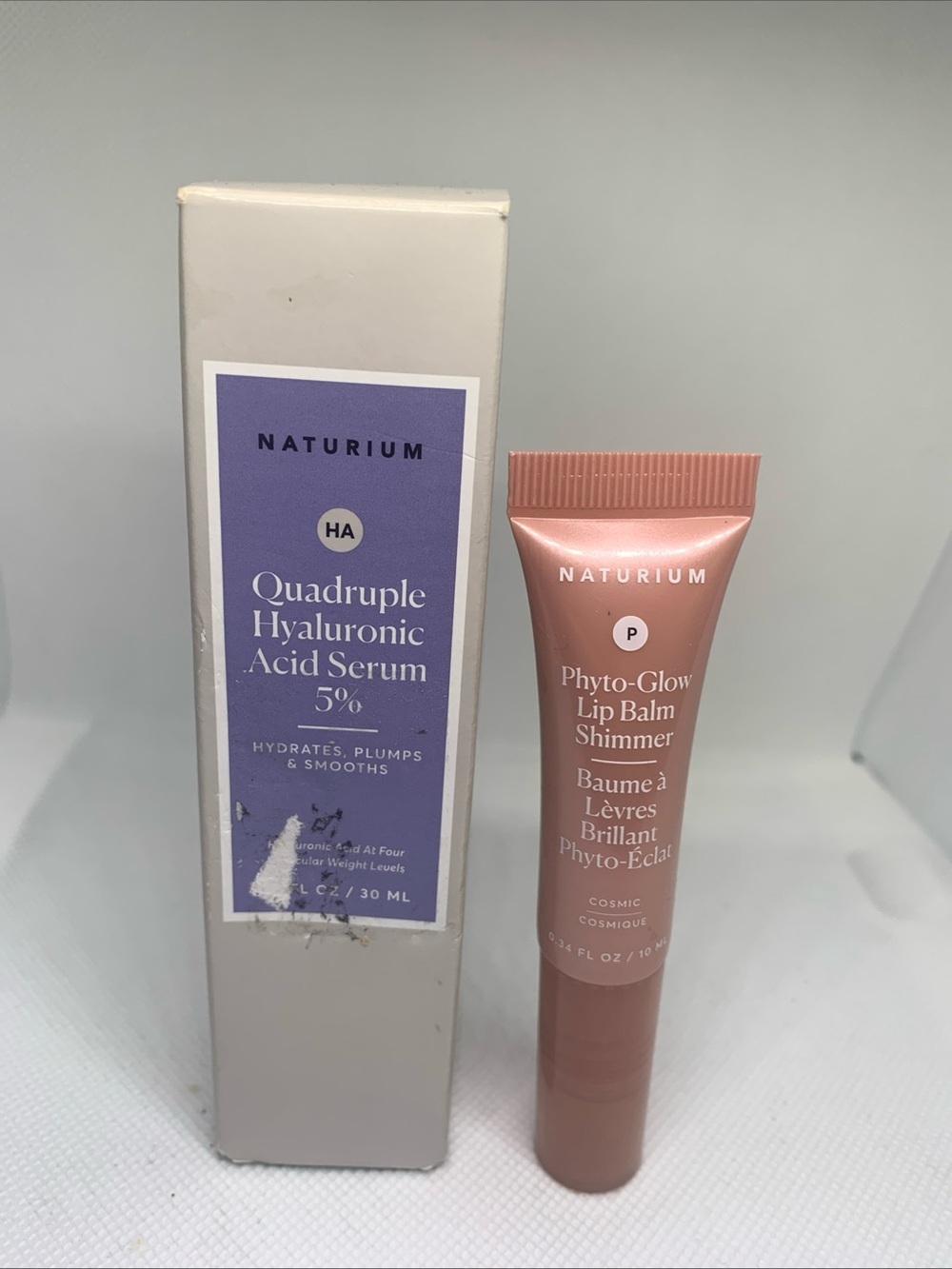 Naturium Phyto-Glow Lip Balm Shimmer and Quadruple Hyaluronic Acid Serum 5%